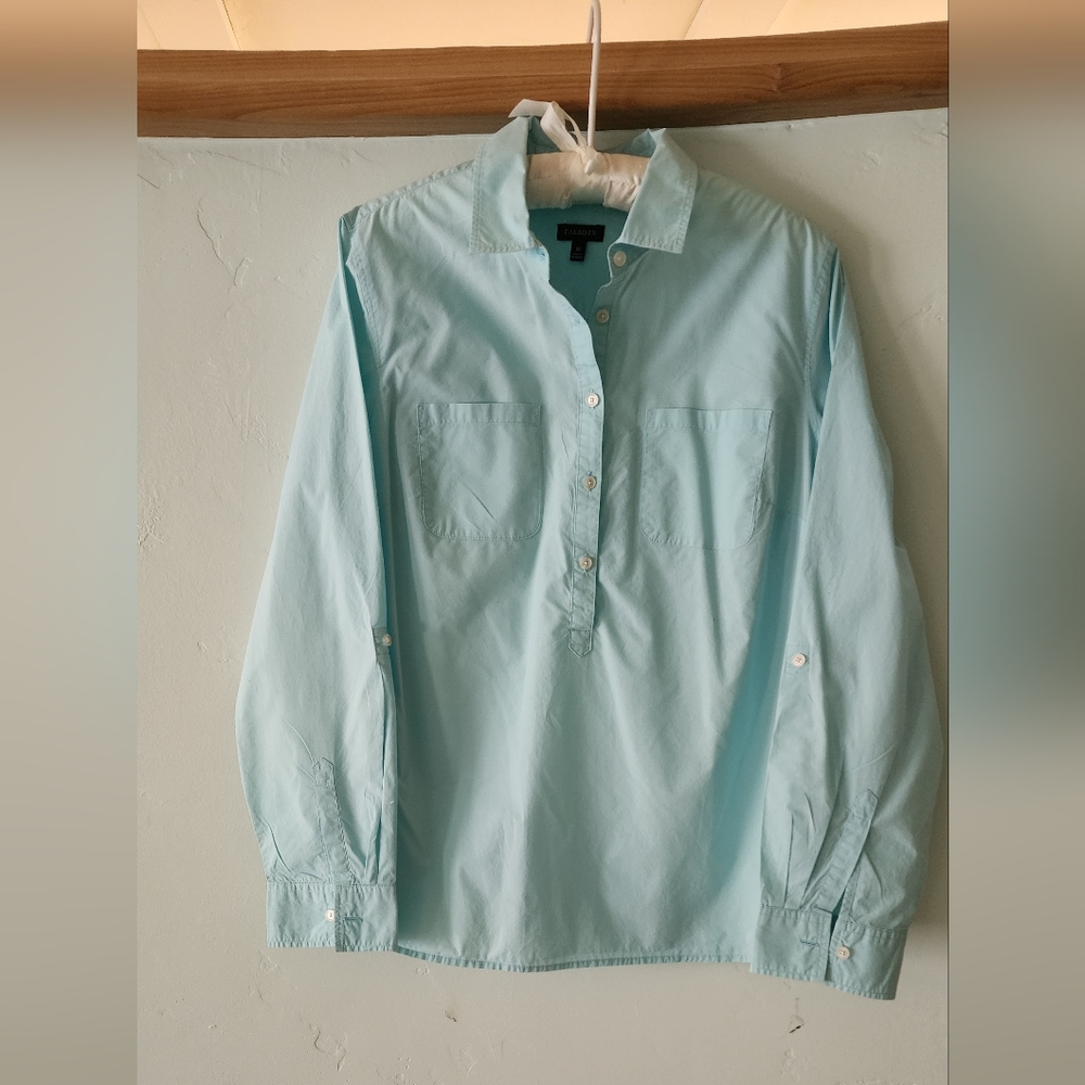 Talbots light mint cotton button-front shirt - Picture 2 of 5